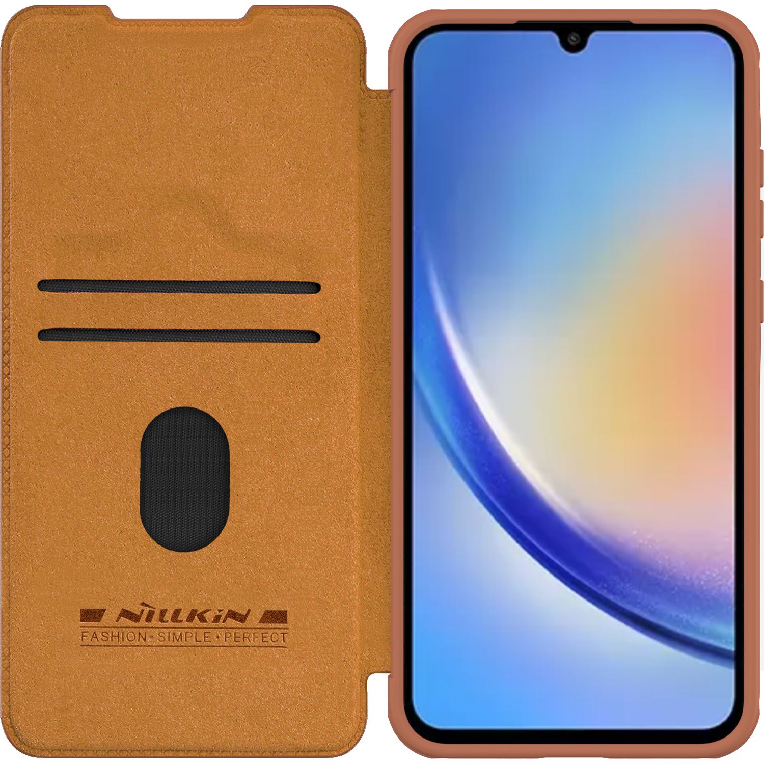 Etui z klapką i ochroną aparatu Nillkin Qin Prop do Samsung Galaxy A55 5G, brązowy